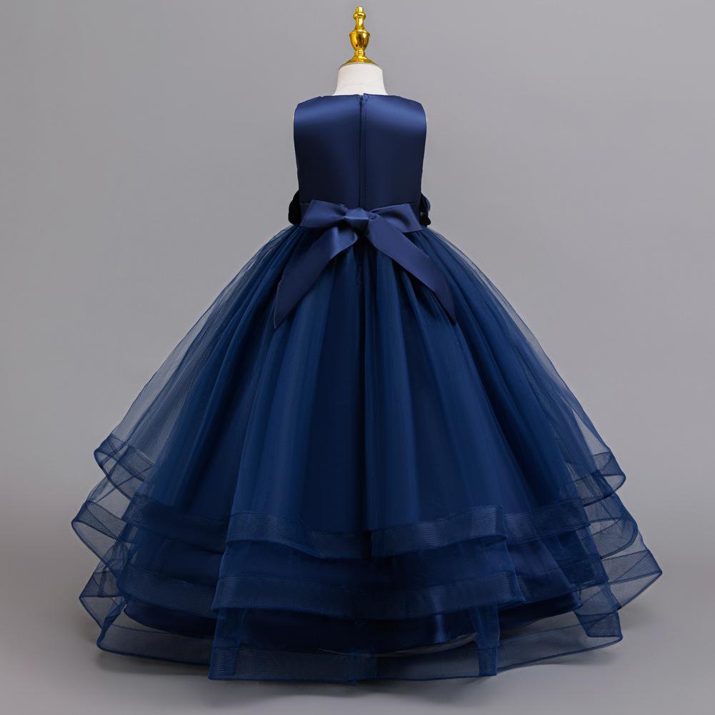 Платье для вечеринки для девочек, юбка, цветочное сетчатое тюлевое платье-пачка, для детей среднего и старшего возраста, длинный рождественский костюм для выступления 632 Детское принцессное