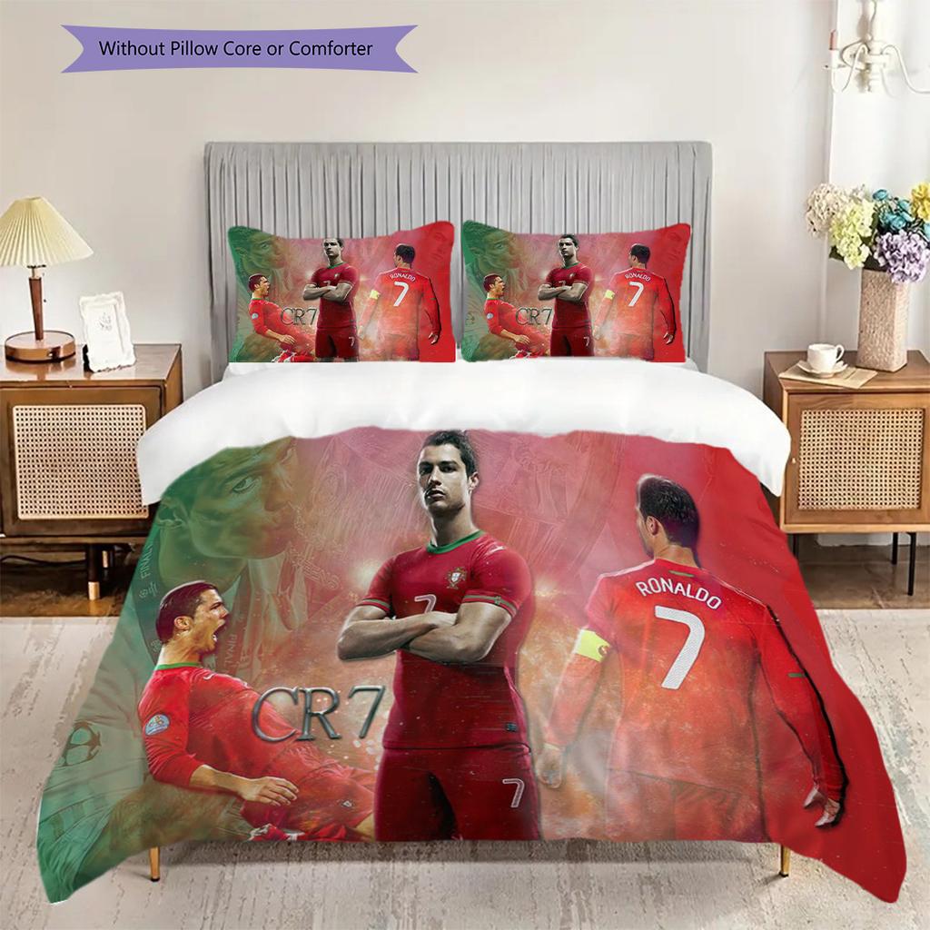Cristiano Ronaldos Triumph Three-piece set (1 * duvet cover + 2 * pillowcase, without core) 2D Flat Bedding set Duvet cover and pillowcase