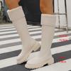 Зимние теплые плюшевые женские сапоги до колена, модные длинные сапоги из искусственной кожи для женщин, лаконичные туфли на квадратном каблуке с молнией сзади, Botas Mujer