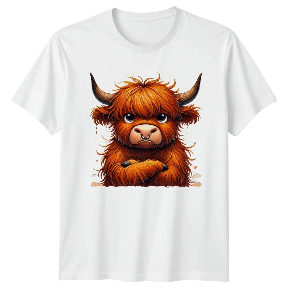 Funny Watercolor Grumpy Highland Cow TShirt Animals Birthday Gift