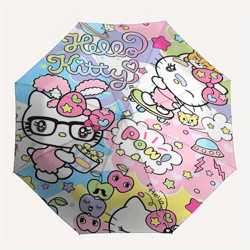 Colorful Hello Kitty Automatic Opening and Closing Umbrella, Lightweight 3-Fold, With Cute Cartoon Characters, Suitable for Home, Outdoor and Daily Us