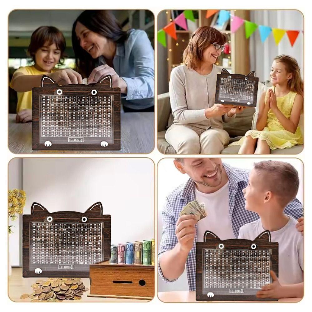 Cartoon Cat Money Saving Box Wooden Money Storage Bank Coin Storage Box for Adults and children
