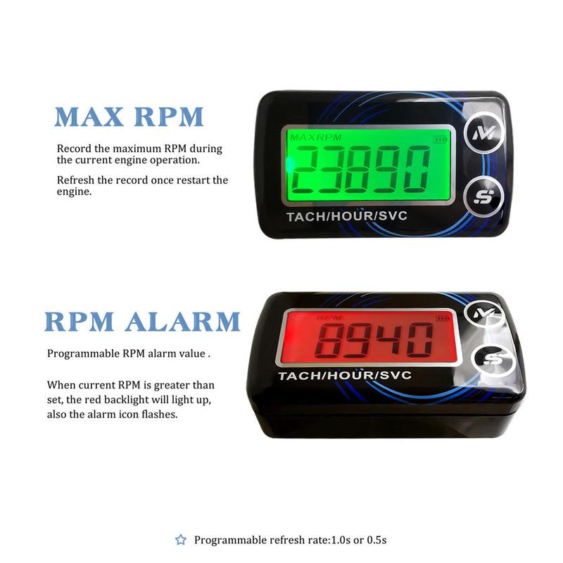 Digital Engine Tach Hour Meter Alert RPM Tachometer Gauge Backlit Resettable for 2/4 Stroke Engines Motorcycle Marine Glider ATV