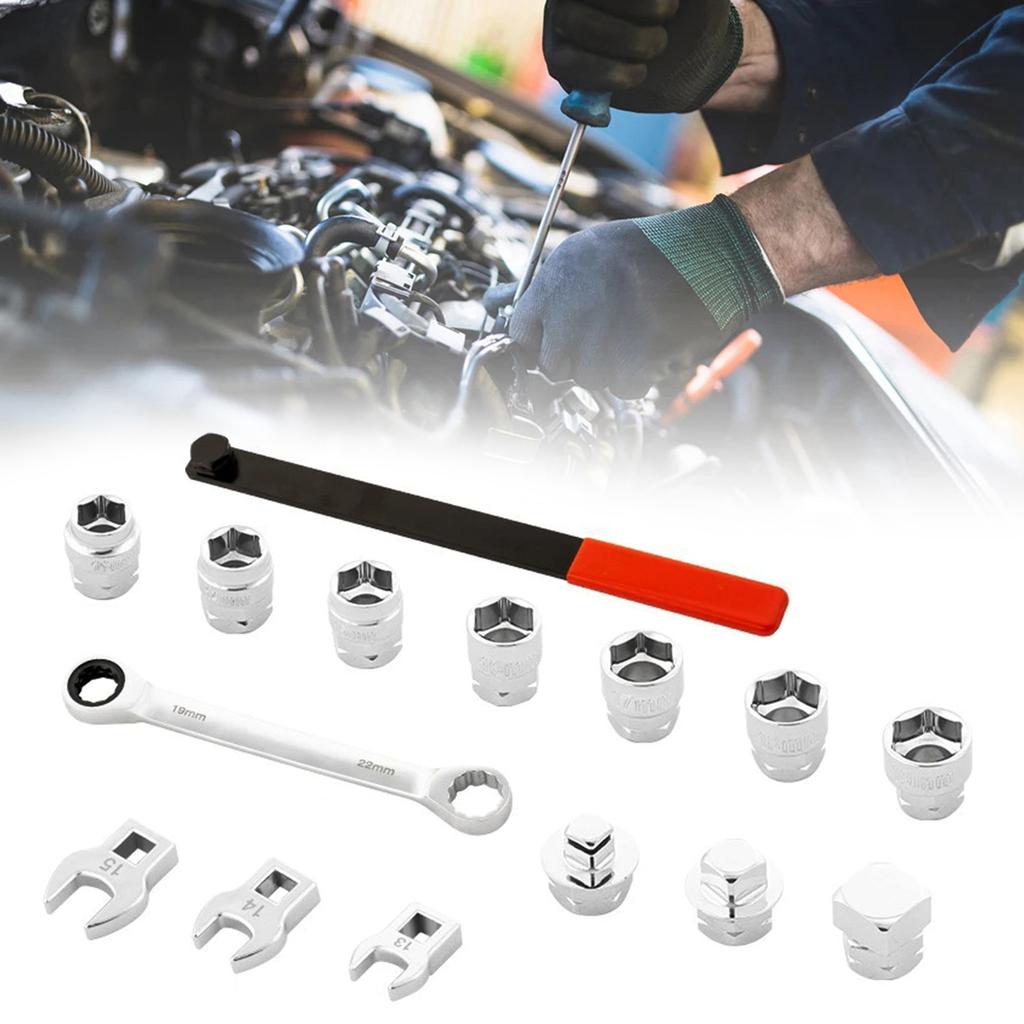 15Pcs Automotive Idler Pulley Adjustment Wrench Set for Belt Tensioning Car Repair with Extension Rod Repair Tool