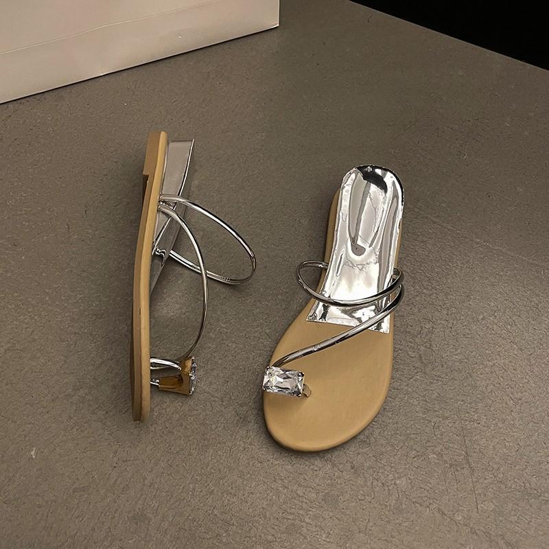 Сандалии Fairy Wind со стразами, летняя одежда 2024 года, плоская подошва, внутренняя высота, наклонный каблук, пляжные сандалии с юбкой