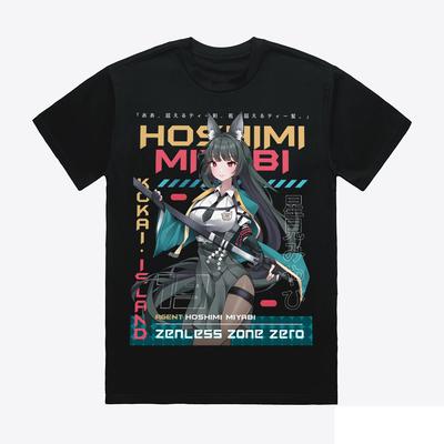 Miyabi ZZZ Zenless Zone Zero Футболки для фанатов аниме Хлопковая футболка с круглым вырезом и коротким рукавом Унисекс Футболка Y2K