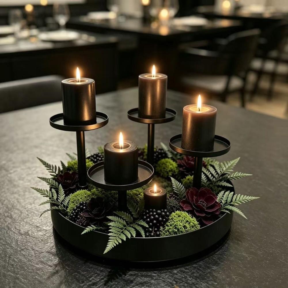 4-Head Candle Holder Matte Black Pillar Candlestick for Party Table Centerpiece Decor