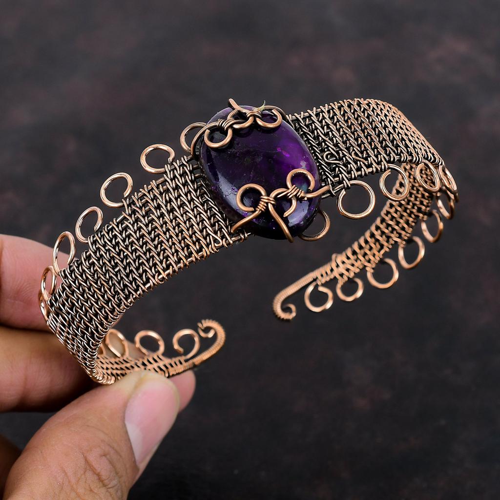 Purple Fire Labradorite Bangle Copper Wire Wrapped Gemstone Cuff Bracelet Adjustable Bangle Designer Jewelry Handmade Bangle Copper Jewelry