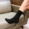 Модные Сексуальные Ботильоны-Носки Вязаные Эластичные Ботинки На Высоком Каблуке для Женщин Модная Обувь 2025 Весна Осень Элегантные Удобные Ботильоны