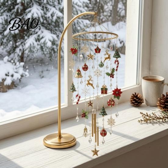 Winter Seasonal Window Hanging Decor DIY Christmas Wind Chime Kit, Faux Crystal Bead Ornament Craft Set Unique Holiday Present for Friends with Metal
