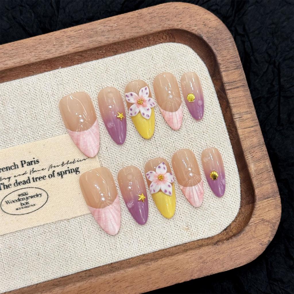 10PCS Nude Almond False Nails with French Tip Easy Effortless Application to Nails for Working Dating or Partying