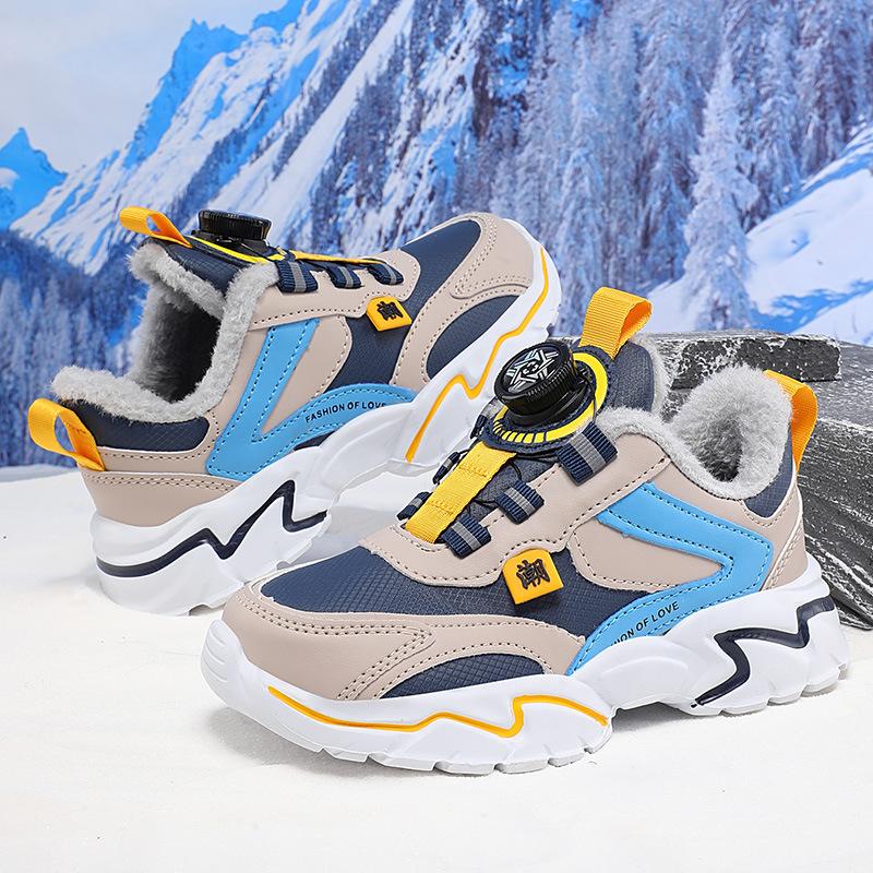 Children's Cotton Shoes Winter Sports Shoes Medium and Large Children's Leather Soft-soled Non-slip Running Shoes Piled and Thickened Warm Boys' Cott