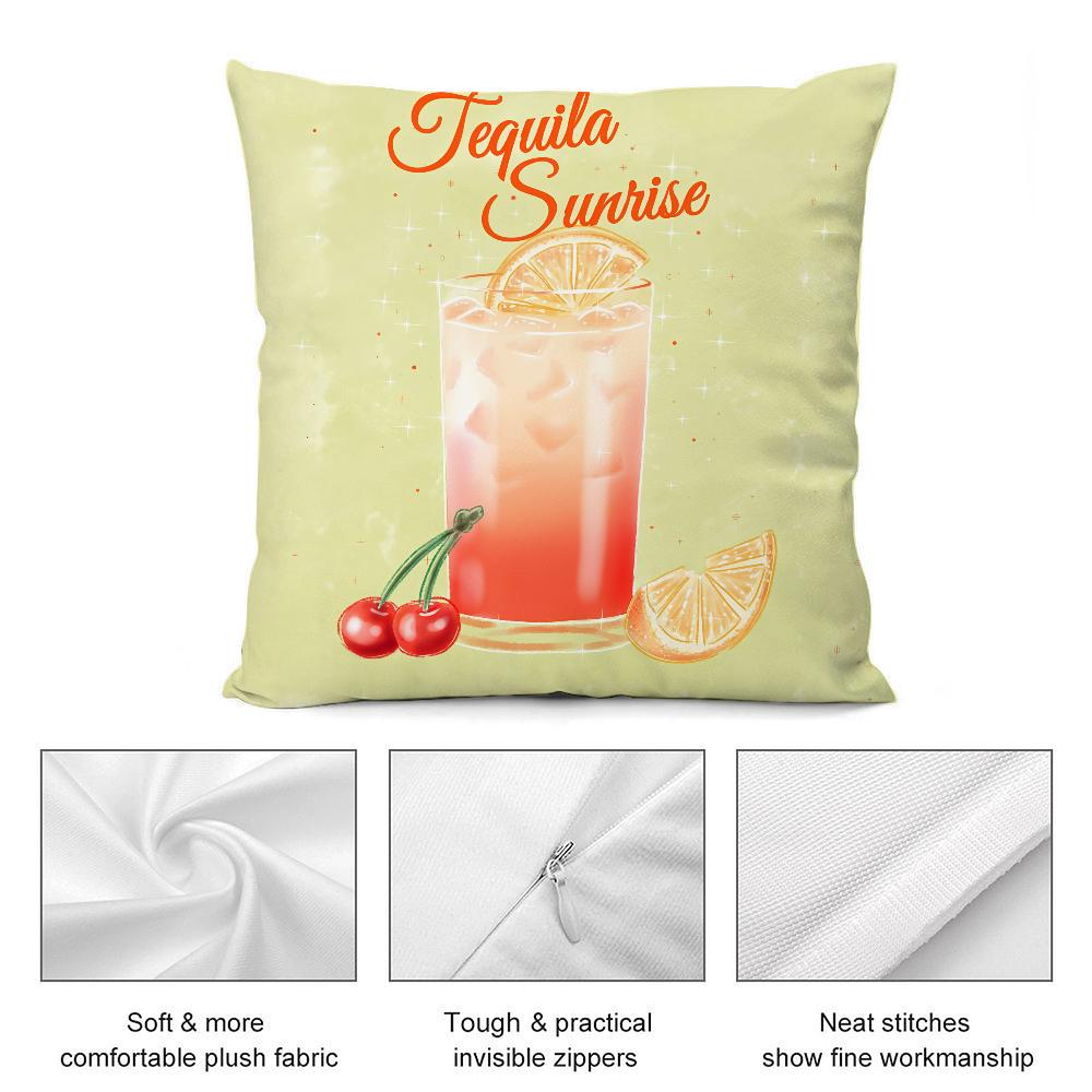 Tequila Sunrise Cocktail Pillow Case Short Plush Pillow Covers Sofa Decorative Gift Home Double-sided Printing Cushion Cover