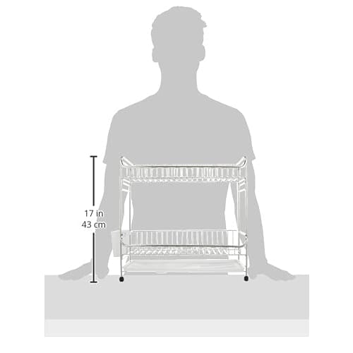 Iris Plaza Tension Mount Dish Drainer, Over-the-Sink Basket, Stainless Steel, 2-Tier, Slim Size, White, Space-Saving, Tension Mount Dish Drainer (SSDD