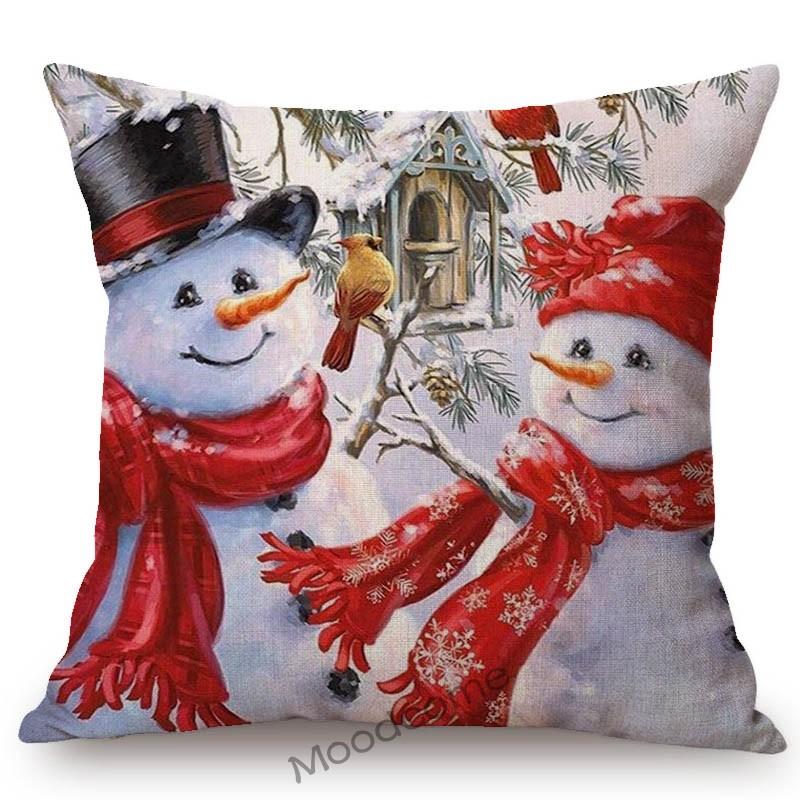 Sweet Cozy Christmas Decoration Red Snowman Lovely Cute Xmas Sofa Throw Pillow Case Winter Gift Cotton Linen Xmas Cushion Cover