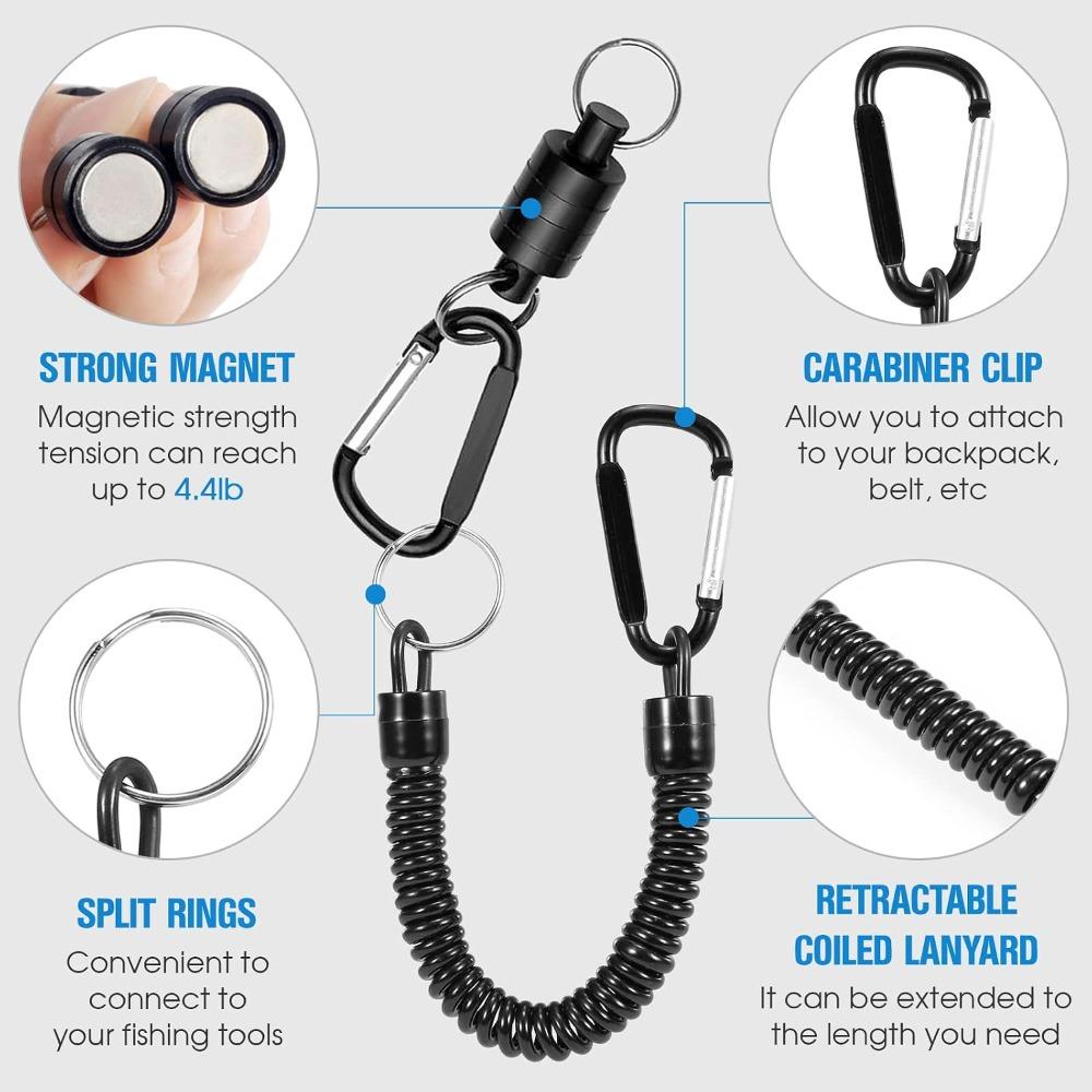 3PCS with Coiled Lanyard Fishing Net Release Clip Easy Attachment Landing Net Connector Fly Fishing