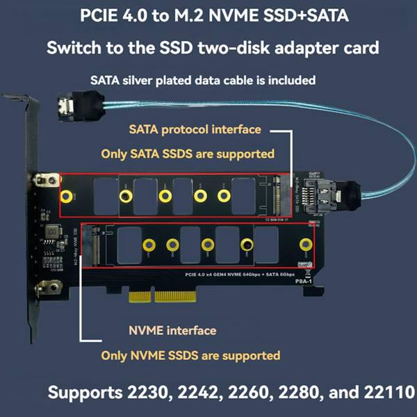 Black Dual Bay PCIe 4.0 to M.2 NVMe SSD Adapter Card
