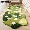 Luxurious Green Flocked Moss Bath Mat - Irregular, Indoor Rug for Living Room, Bedroom & Bathroom Decor, Fluffy Plush Winter Decor Decoration