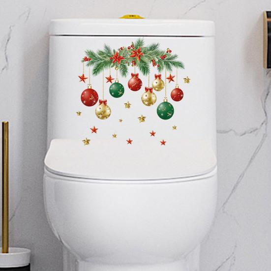 PVC Toilet Lid Sticker Christmas Ball Sticker, Removable Bathroom Wall Decoration Decal, Waterproof Decal for Holiday Party Pattern Decals