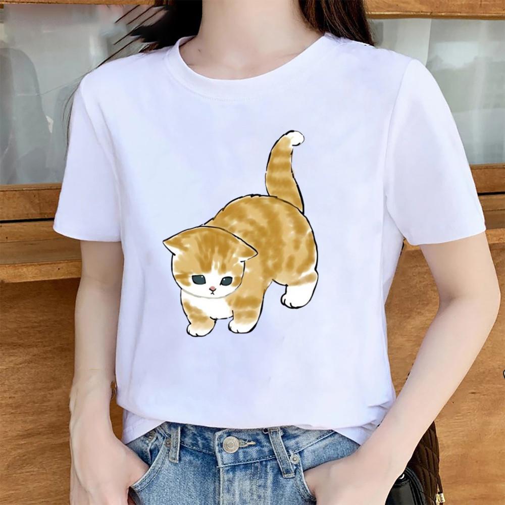 Fashion Women Fortune Cat Print T Shirt Funny Casual O-neck Short Sleeves T-shirt Summer Female Tee Shirt
