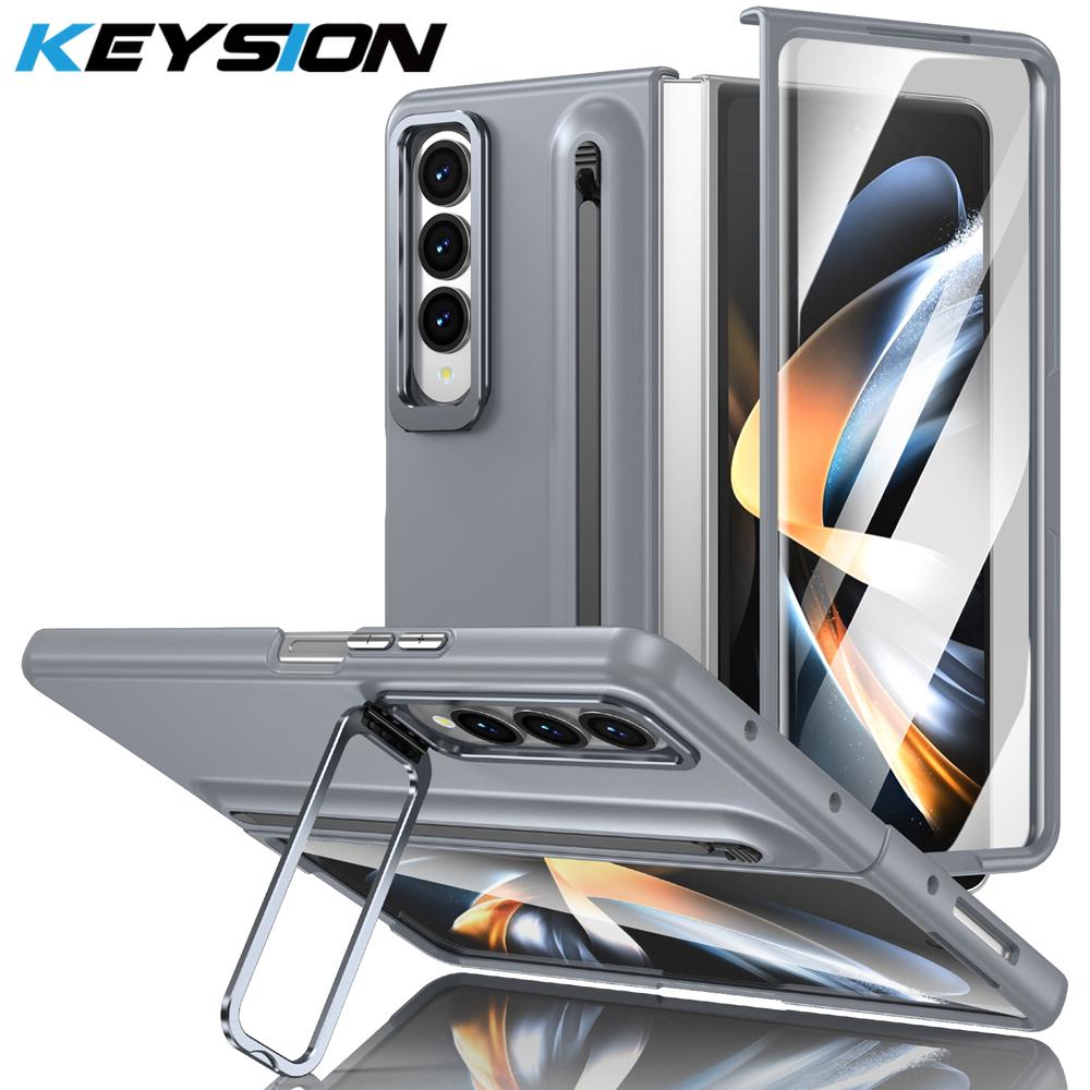 KEYSION С чехлом для сенсорной ручки для Samsung Galaxy Z Fold 4 3 5G, жестким чехлом для телефона с подставкой из ПК и защитой экрана из закаленного стекла