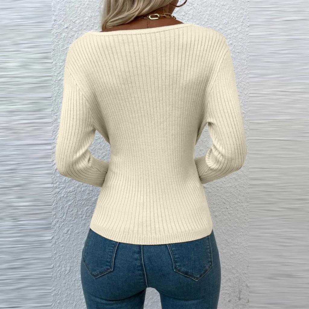 Женский модный повседневный однотонный свитер с длинным рукавом, тонкий свитер, пуловер, топ