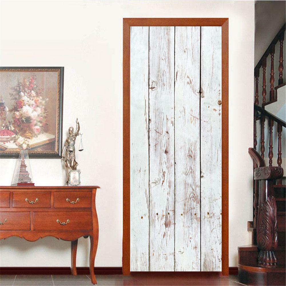 Ретро деревянная наклейка на дверь, настенная художественная роспись, 3D видение, обои для гостиной, сделай сам, наклейки на стену, ПВХ, виниловый дверной постер, домашний декор