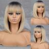 LISI HAIR Женская мода до плеч, коричневый прямой парик боб с челкой, синтетическое волокно, натуральный цвет, повседневная одежда, парик боб