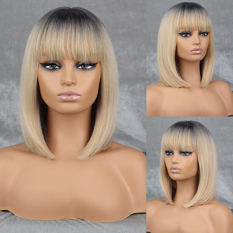 LISI HAIR Женская мода до плеч, коричневый прямой парик боб с челкой, синтетическое волокно, натуральный цвет, повседневная одежда, парик боб