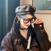PU Leather Girl British Style Winter Women Berets Painter Cap Korean Style Octagonal Hat Navy Hat