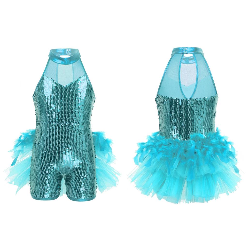 Children Girls Jazz Latin Dance Costume Sleeveless Sequins Stage Performance Costume Ballet Dance Wear