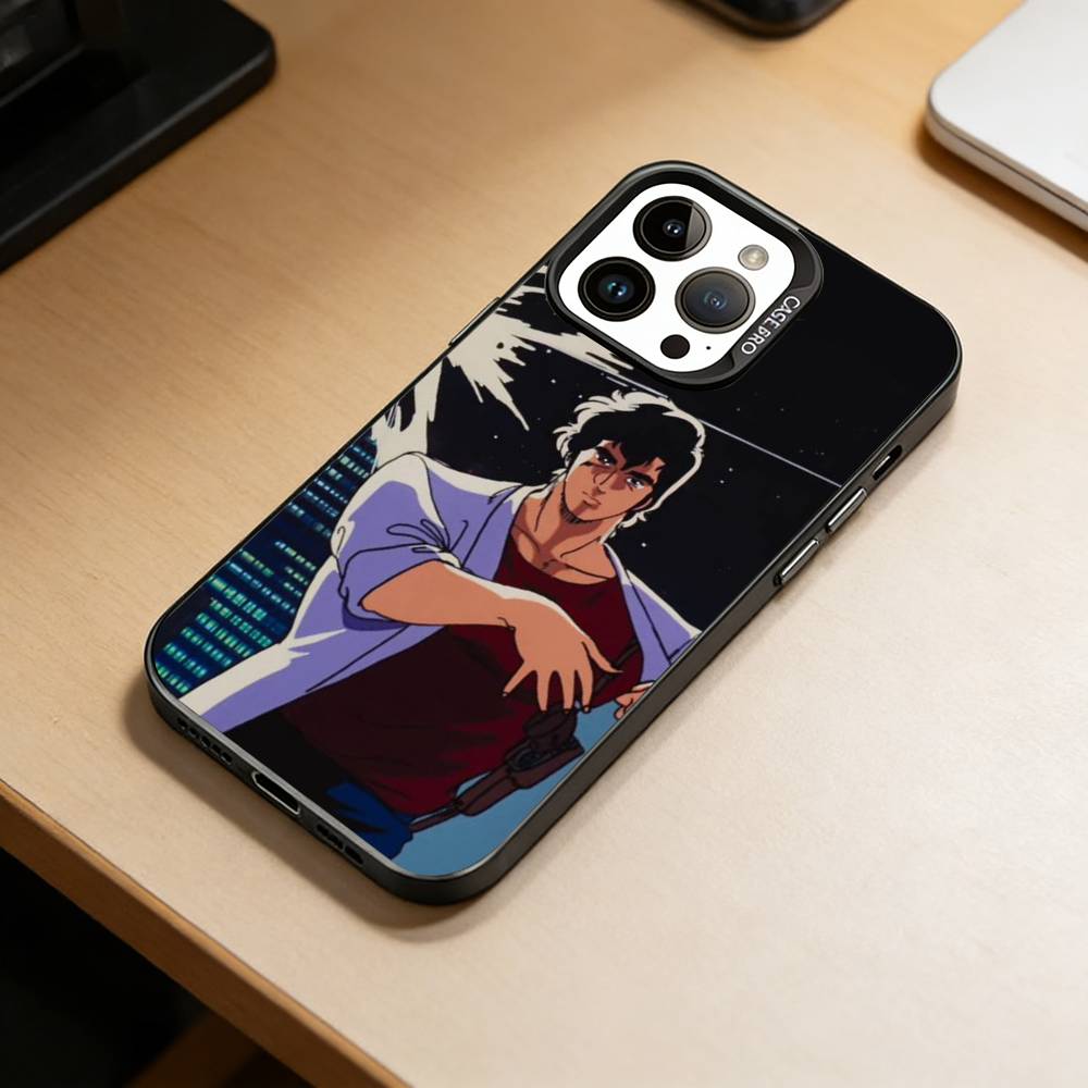 Retro C-City Hunter Comic  Phone Case For iPhone 17,16,15,14,13,12,11 Plus,Pro Max,XS,Colored Silver Plated Inside Cover