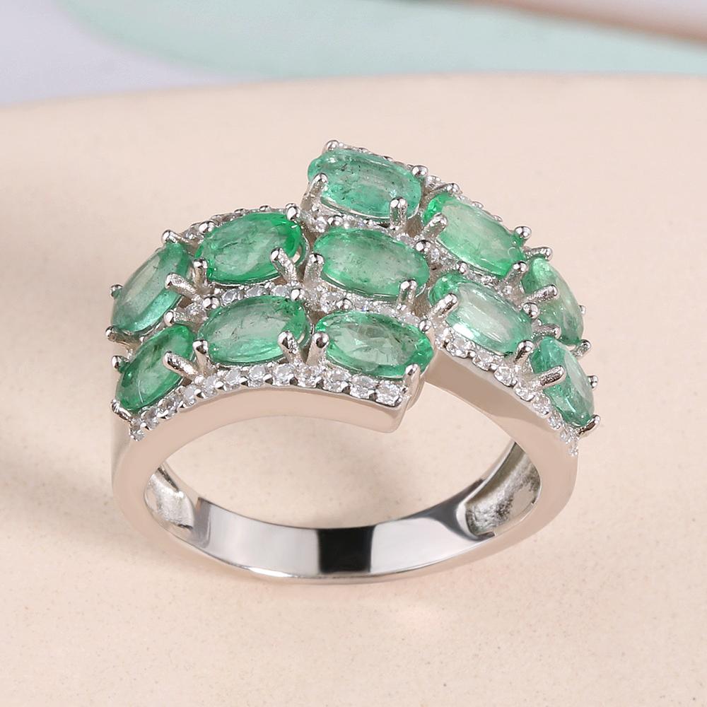 Luxury Natural Zambian Emerald Rings 925 Sterling Silver Fine Quality Green Gems Fine Jewelry for Women Anniversary Gift