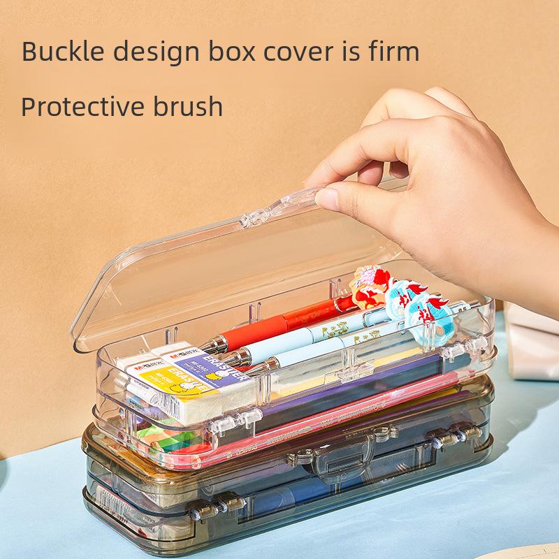 Прозрачный двухслойный пенал большой вместимости: Портативное, Многофункциональное Хранение Канцелярских Принадлежностей для Студентов