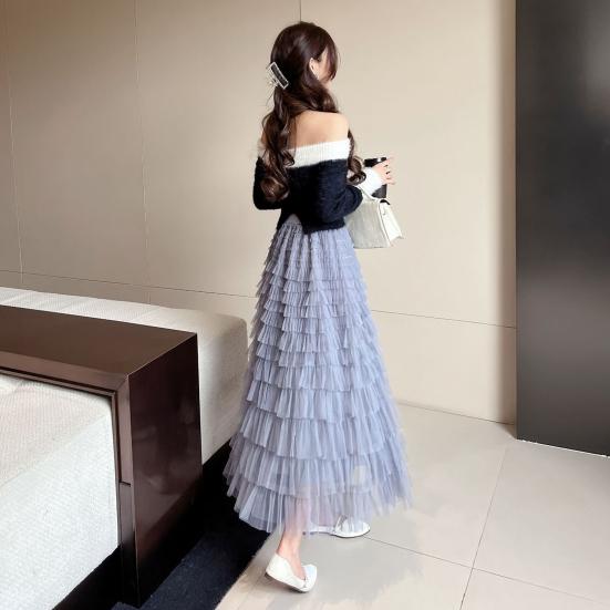 Женская юбка-торт, эластичная юбка А-силуэта с высокой талией, многослойная, с оборками, однотонная, юбка макси, для работы, отдыха, повседневной носки