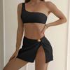 2024 Trendy European & American High Waist Slit Bikini Skirt 3-Piece Swimsuit