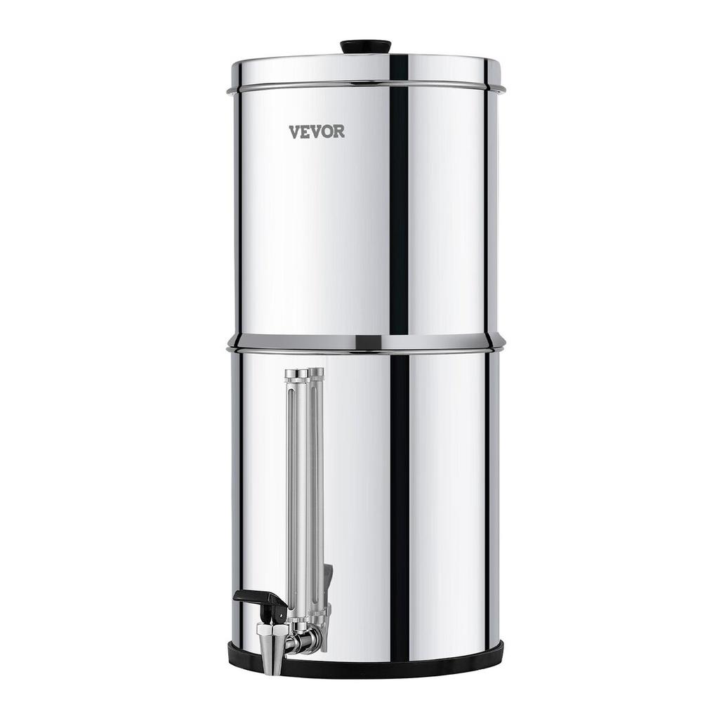 Gravity-fed Water Filter System, 2.25G 304 Stainless-Steel Countertop System, Water Filtration System, Reduces Lead and up to 99% of Chlorine, with 2