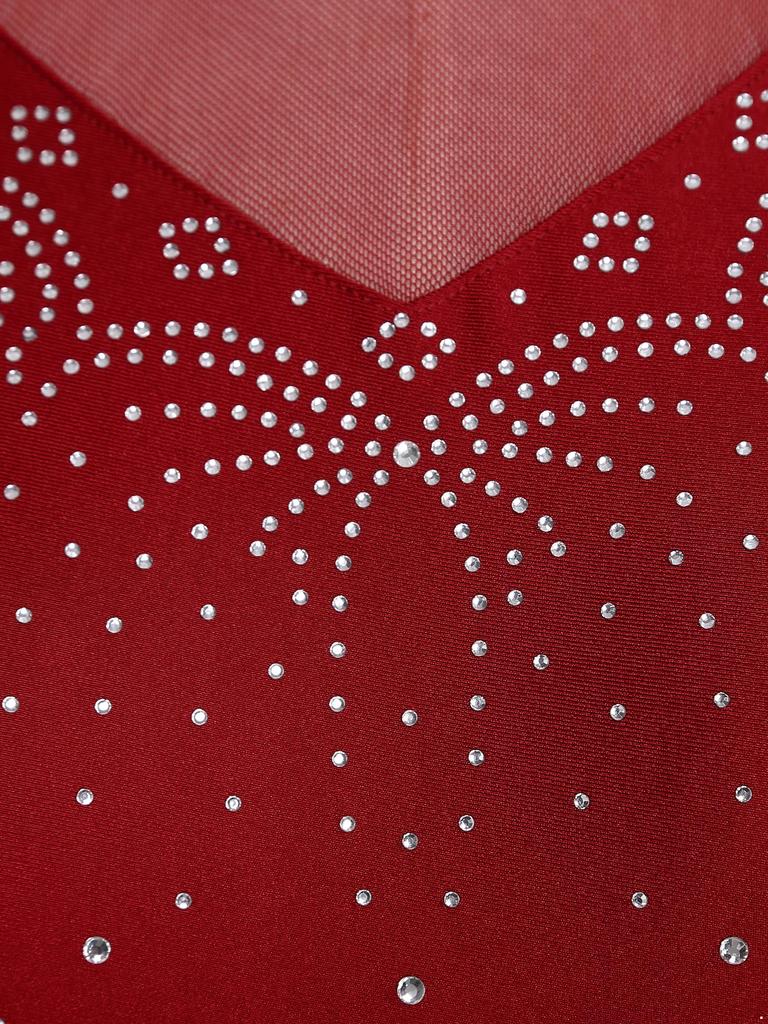 Womens Ballet Gymnastics Dress Rhinestones Figure Ice Skating Leotard Sleeveless Sheer Mesh Patchwork Tassel Skirted Bodysuit