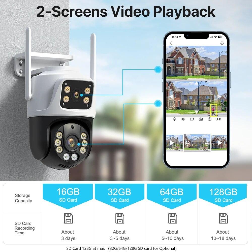 Новая уличная PTZ-камера европейского стандарта с 4K 8MP HD Wi-Fi IP-камерой с двойным экраном, автоматическим отслеживанием, беспроводной защитой, системой видеонаблюдения iCSee