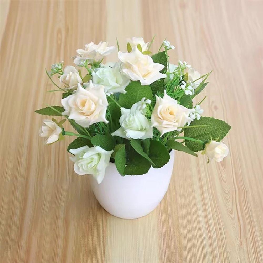 Flower Arrangement Faux Rose Flowers Plastic Garden Artificial Plant Home Indoor Decor
