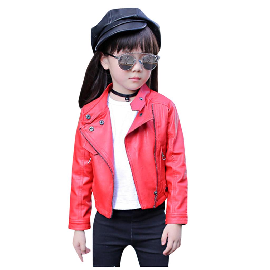 Детская однотонная верхняя одежда с длинными рукавами для маленьких девочек и мальчиков, кожаное пальто, короткая куртка, одежда