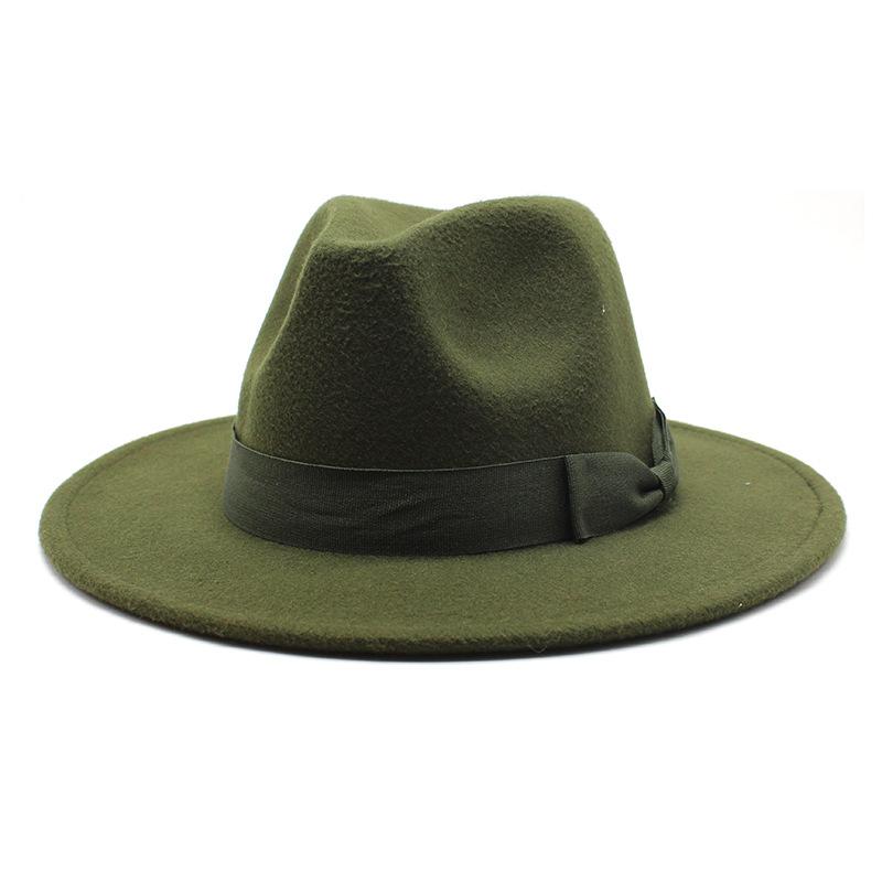 Ветер большой карниз шляпа мода бант плоский край цилиндр шляпа мужчины и женщины шерстяная джаз шляпа Lmn193