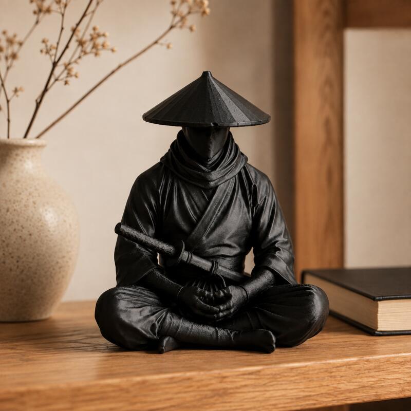 Xiaomi 3D-печатная фигурка медитирующего ниндзя, Черная статуэтка самурая Дзен для стола, полки, офиса и дома