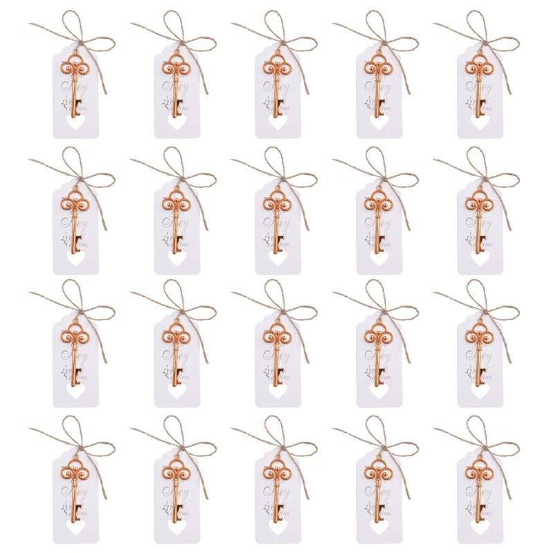 20pcs Skeleton Key Bottle Opener with Card Tag Bridal Shower Party-Favor Souvenir-Gift for Guests Wedding Party Decor