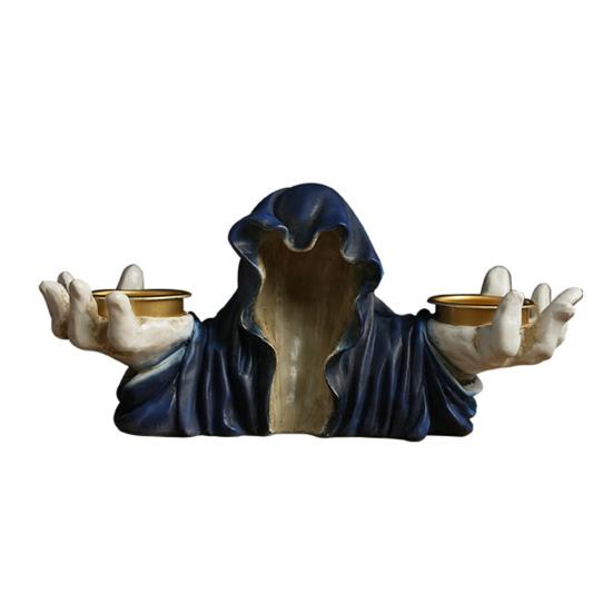 Halloween Grim Reaper Candle Holder Gothic Grim Reaper Statue Resin Candlestick Desktop Decoration for Halloween Home Decor