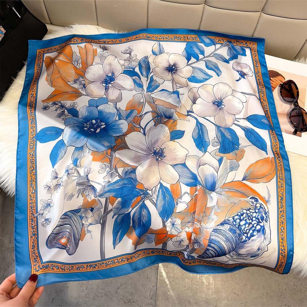 Chinese retro fashion printing simulation silk square scarf women's spring and summer simple and versatile neck protection decorative silk scarf