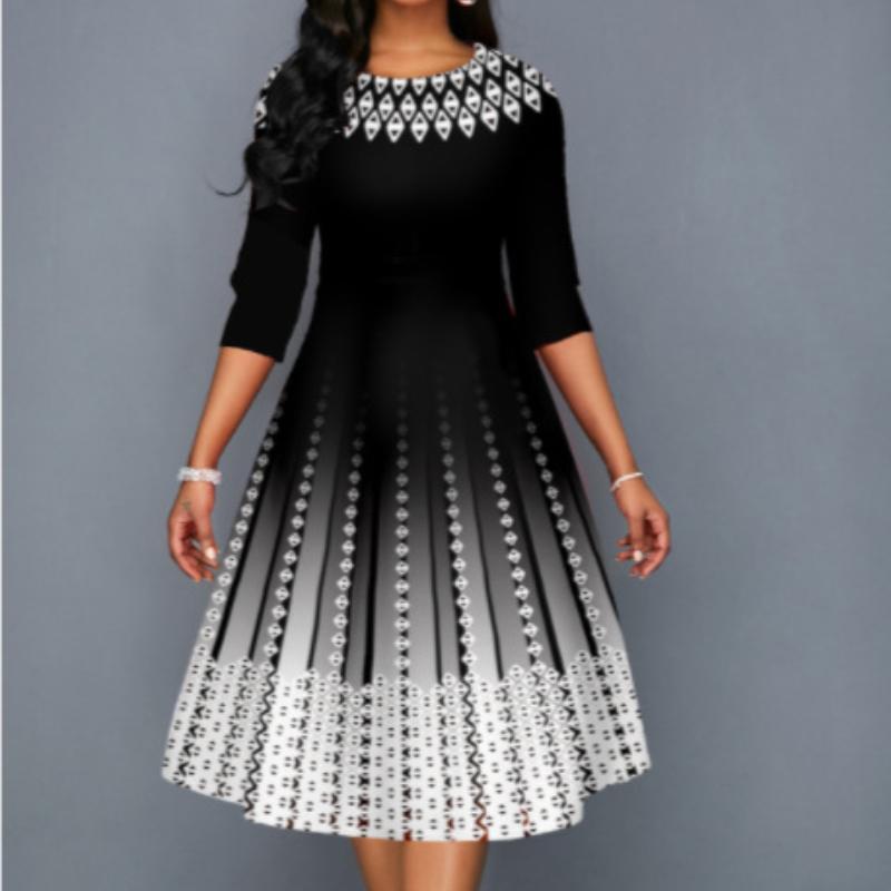 QICED Женская мода лето весна однотонный принт с рукавами 1/2 и круглым вырезом с высокой талией повседневные платья