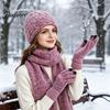 Теплый головной убор для покупок Зимняя шапка Шарф Перчатки Комплект Женский, Вязаная шапка, Сенсорные всесезонные перчатки для экрана на открытом воздухе, Шарф 71 дюйм, Уютный трикотаж
