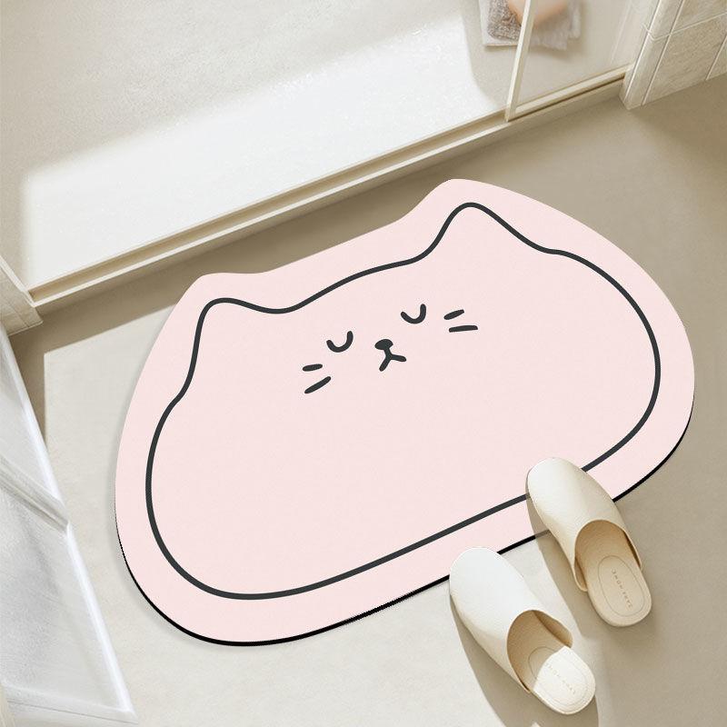 Коврик для пола из диатомовой грязи, коврик для пола специальной формы с мультяшным котом, придверный коврик, коврик для ног в ванной, коврик для пола в ванной
