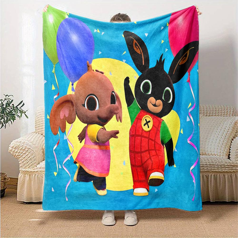 Rainbow Bing Friends Singing Flannel Blanket, Soft Polyester, Modern Design, All-Season for Camping, Travel, Gifts for holidays or birthdays